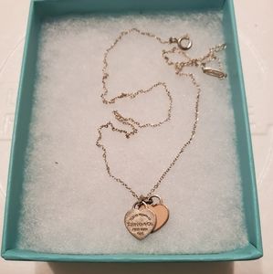 Pink Double Heart Tag Pendantin Silver, Mini